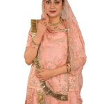 Peach Bamber Satin Zardozi Salma Work Poshak Set (Unstitched) | Pure Georgette Odhna | Jaipurio Ethnic Wear